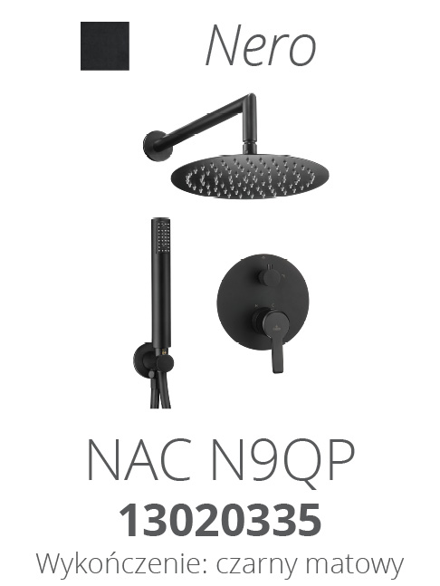 Komplet podtynkowy z deszczownicą ARNIKA Nero NAC N9QP kolor czarny mat